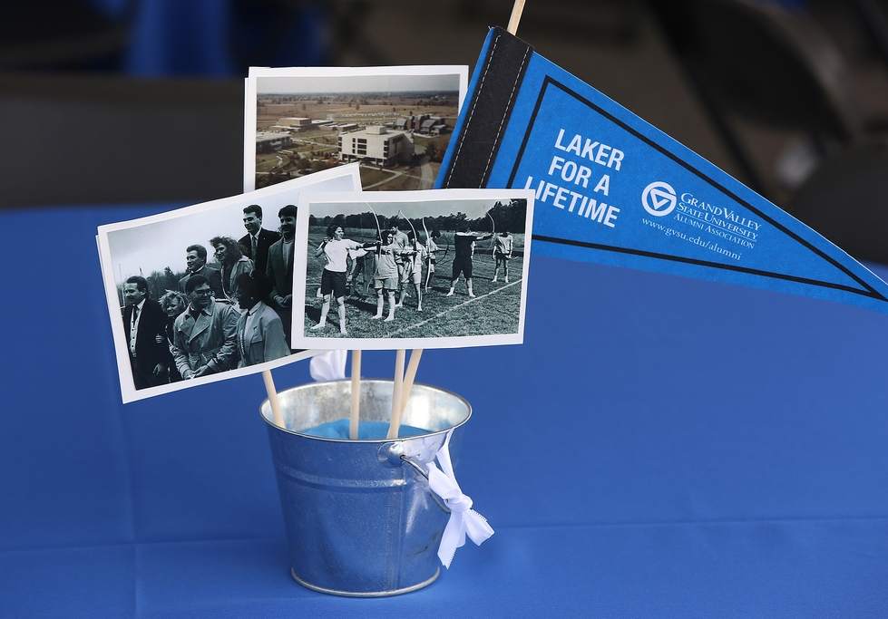 Laker for a Lifetime Flag and photos of old Grand Valley